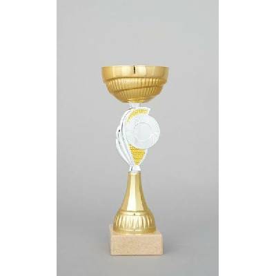 Zlatý sportovní pohár se stříbrno žlutým středem 25 32 cm 27 cm