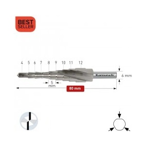 Karnasch Стъпално свредло Ø 4-12 mm (x 5 mm), HSS-XE без покритие, 2x спирален канал, BESTSELLER (1491)
