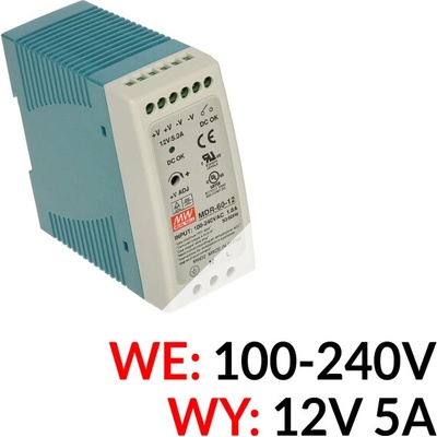 Napájací zdroj 12 V DC 5 A Mean Well MDR-60-12 EC-15999
