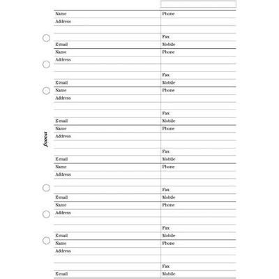 Filofax A5 Adresář - jméno adresa e-mail tel. fax mobil