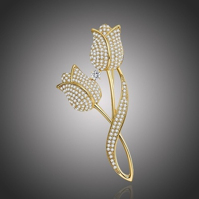 Éternelle luxusní brož se zirkony Natasha tulipán B2113-XT0755B zlatá