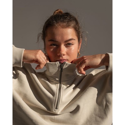 Vilgain Cotton Half Zip Hoodie Stone