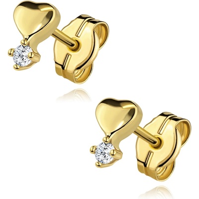 Šperky Eshop - Náušnice ze 14K žlutého zlata se srdcem a čistou zirkonií S5GG262.76