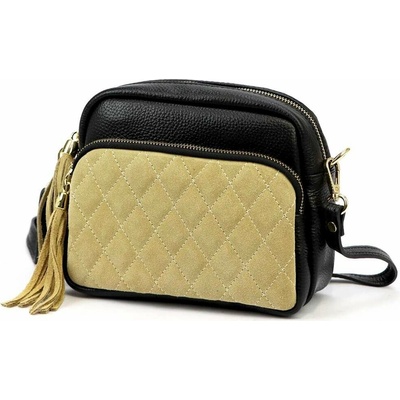 Luka dámska malá kožená crossbody kabelka čierna semišová béžová 24-042-02