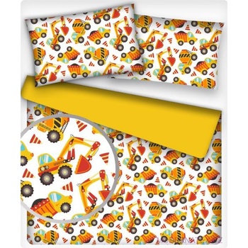 Bavlnená látka vzor stavebné stroje, farba žltá, metráž 160 cm