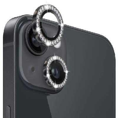стъкло с кристали за защита на обектива на задната камера за iPhone 13 / 13 mini - сиво (85547)