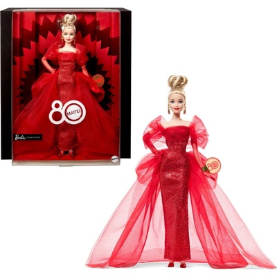 Mattel Barbie v červených šatech k 80. výročí JBJ17