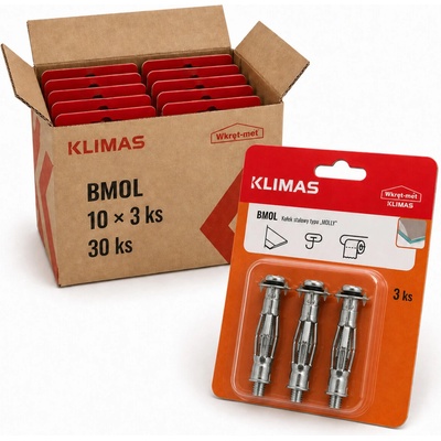 Klimas Wkret-Met 6x45mm - 1 Kartón (10x3 ks) - Hmoždinka rozperná oceľová do sadrokartónu "MOLLY" M6 x 45 blister, BMOL