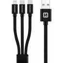 Swissten 72501103 3v1 2x USB-C (M) - Lightning (M) - USB-A (M), 60W, 3A, 1,2m, černý