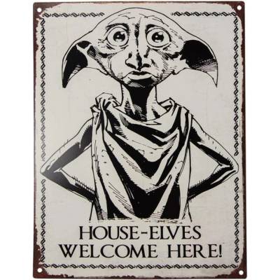Béžová nástěnná kovová cedule Elf Dobby – 25x1x33 cm