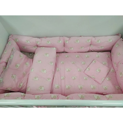 Sonel Олекотен комплект за бебешко легло 8 части 120/60 Sonel розови слончета