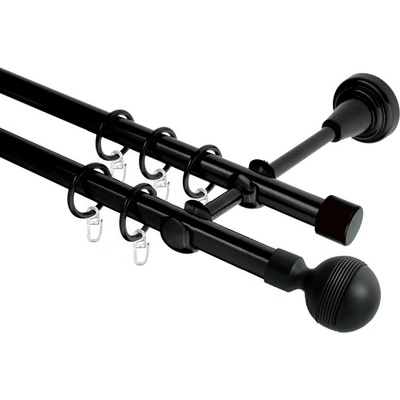 OK-GarnýžeCZ Garnýž kovová dvouřadá 19mm Gabi černá 190 cm do stěny / kroužky s háčkem