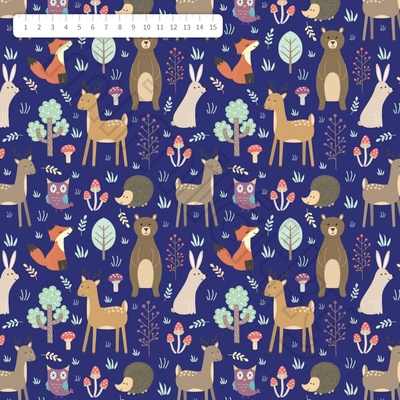 Lesní zvířátka na modré úplet by MIMI