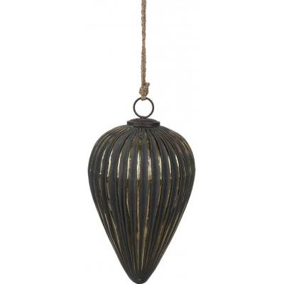 Clayre & Eef Černozlatá vroubkovaná skleněná vánoční ozdoba L - Ø 15*26 cm