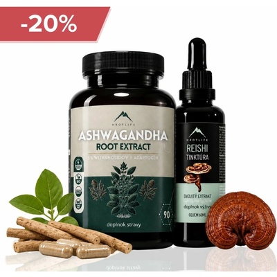 Hrotlife Pokoj a rovnováha Reishi tinktúra 50 ml a Ashwagandha 90 kapsúl