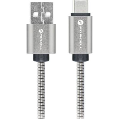 Forcell Кабел Forcell - F-Energy Metal C234, USB-A/USB-C, 1 m, 66W, сребрист (5903396403842)
