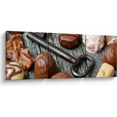 Obraz čokolády a klíče, třídílný 90x30 cm