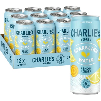 Charlie's Fibres sycená pitná voda s příchutí citronu a zázvoru s vlákninou 12 x 330 ml