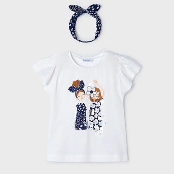 Image 1 of MAYORAL Тениска с къс ръкав с лента за глава в бяло-тъмно синьо за мини момиче Mayoral