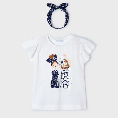 MAYORAL Тениска с къс ръкав с лента за глава в бяло-тъмно синьо за мини момиче Mayoral