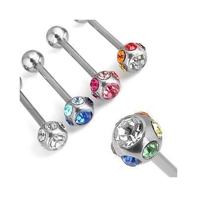 Šperky4U piercing do jazyku kulička zdobená kamínky PJ01057-P