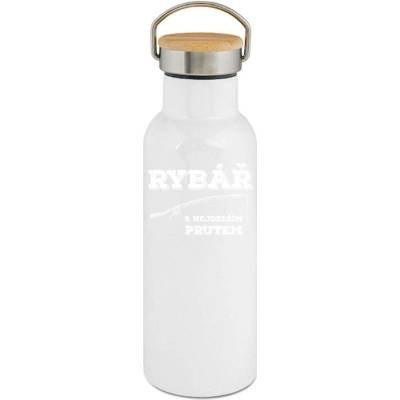 123TRIKO termoska Rybář s nejdelším prutem. Bílý tisk 500 ml rybaření