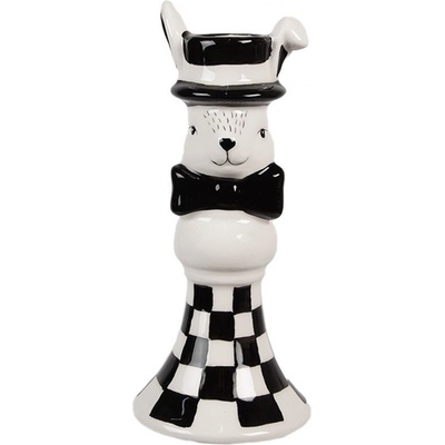 Clayre & Eef Černobílý keramický svícen Black&White Bunny - Ø 7*17 cm - Clayre & Eef