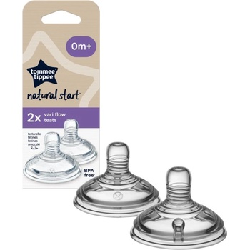 Tommee Tippee Natural Start Anti-Colic Teat биберон за шише Variable Flow 0m+ 2 бр