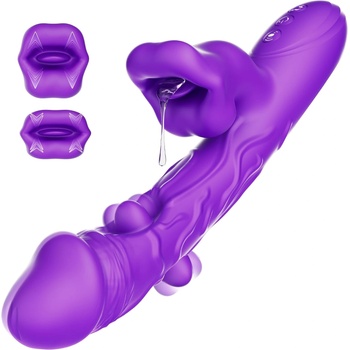 SuperLove 3in1 G-Spot Wiggling & Biting & Licking Rabbit Vibrator Purple