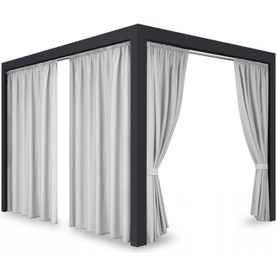 Záves so zavesením na tunel nepremokavý na terasu/altánok v svetlo sivej farbe so stuhou na uviazanie sivá Šírka 155 cm | Dĺžka 220 cm