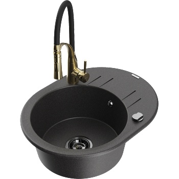 Mexen Kevin гранитна мивка с 1 корито с отцедник и кухненски смесител Aster, черен на пръски - 6517-76-73450-57-B (6517-76-73450-57-B)