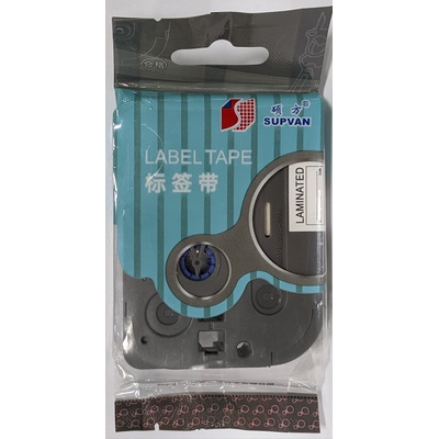 Supvan Самозалепваща лента Supvan L-335E, 12мм x 8м, бял печат / черен фон, ламинирана (L335E)