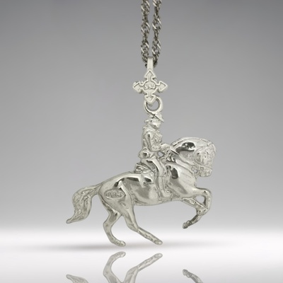 Конен спорт - Мъжки медальон „Ездач (обездка) - Класическо сребро 925 - Ръчно изработено бижу/талисман - Идеален подарък за мъж - ssj
