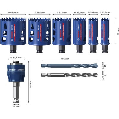 9dielna súprava dieroviek Bosch EXPERT Tough Material 22-68 mm Dostupné varianty: 9dielna sada dieroviek Bosch EXPERT Tough Material 22/25/35/51/60/68 mm