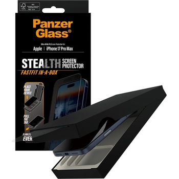 Panzer Стъклен протектор PanzerGlass за iPhone 17 Pro Max, Stealth, UWF, инсталационен бокс, w. Black Frame