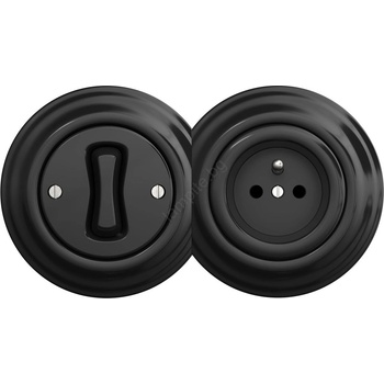 Image 1 of Reblig - Ретро еднополюсен ключ № 1 и розетка 230V с рамка, черен (RG0017D)