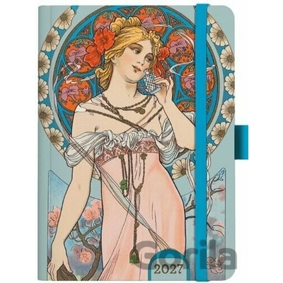 Baloušek Alfons Mucha A5 Denní 2027 Modrý