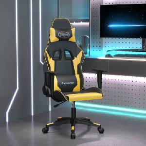 vidaXL Гейминг стол, черно и златисто, изкуствена кожа (3143689)