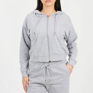 Brave Soul Суичър Brave Soul Cropped Zip Through Hoodie with Pockets - Grey Marl