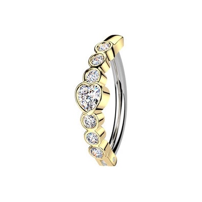 Šperky4U Zlacený piercing do pupíku se štítem se srdíčky WP0106GD-C