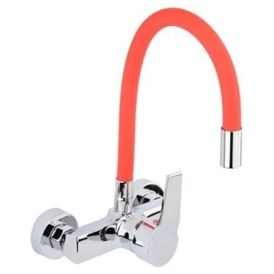 Кухненски смесител с гъвкава лебедка (чучур) fala, стенен, червен (euro 75672)