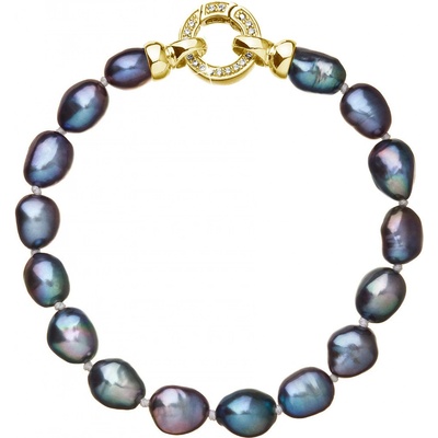 Pavona perlový náramek z pravých říčních perel modrý 23011.3 peacock Au plating