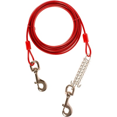 Duvo Plus - Червено метално въже за кучета с пружина, 6 метра