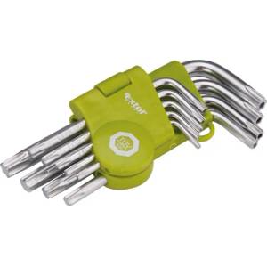 Extol Ключ TORX, къс, Cr40, TÜV/GS; 9 бр. , T10-T50, в блистер, единият край с отвор