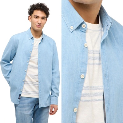 Mustang Cullman pánska bavlnená košeľa s dlhým rukávom modrá