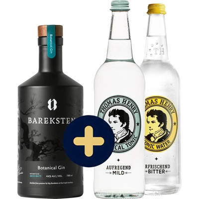 Bareksten Botanical Gin + 2 x Thomas Henry 0,75 l (set 1 x 0.7 l, 1 x 0.75 l, 1 x 0.75 l)