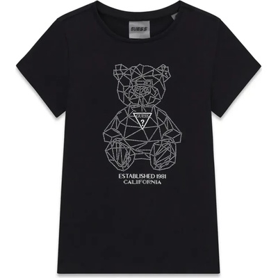 GUESS Черна тениска за момиче с кристално мече Guess