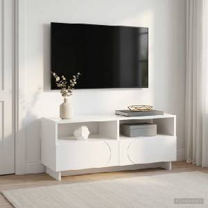 vidaXL ТВ стойка 90 x 34.5 x 40 cm Бял гланц Инженерна дървесина (8011472)