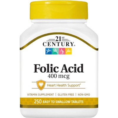 21st Century Folic Acid, 400 mcg, 250 таблетки, 21st Century (9146)