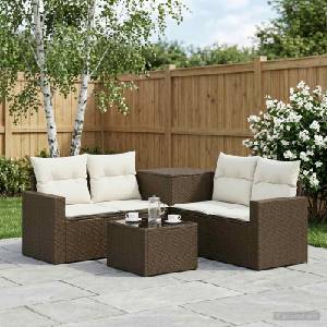 vidaXL Комплект дивани 6 бр. Кафяв и кремаво бял 55 x 55 x 37 см (3447402)